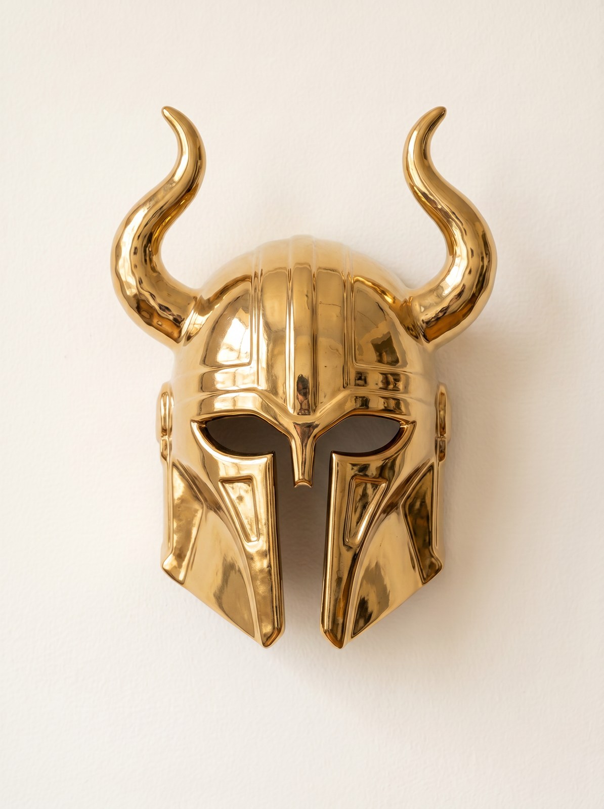 Armorer ceramic wall mask in mirror gold with horns